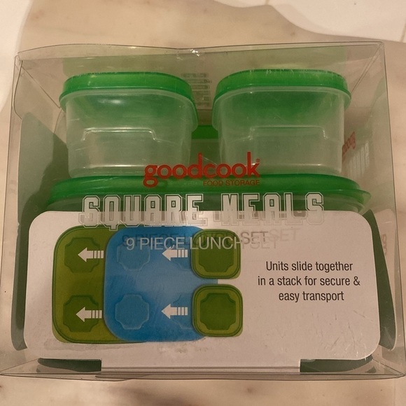Good Cook Square Meals 9 Piece Lunch Set Green Modular with Icepack NWT Barcode - Picture 7 of 8